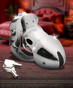 A shiny chrome object resembling a revolver and keys on a wooden surface