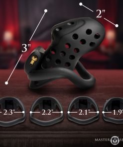 Black male chastity device with measurement markings