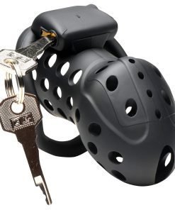 Black plastic chastity device with keys