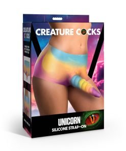 Unicorn silicone strap-on product packaging
