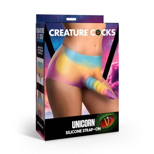 Unicorn silicone strap-on product packaging