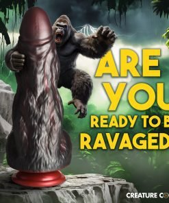 A playful and provocative image featuring a gorilla and an exaggerated object.