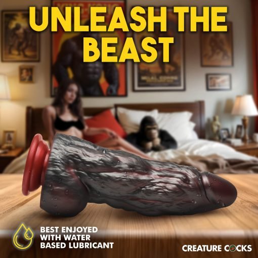 A detailed image showcasing a unique adult toy on a wooden surface with a blurred background.