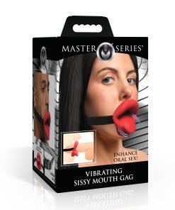 Vibrating sissy mouth gag packaging featuring a model