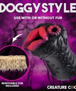 A unique toy designed for adult use, featuring vibrant colors and a removable fur element.