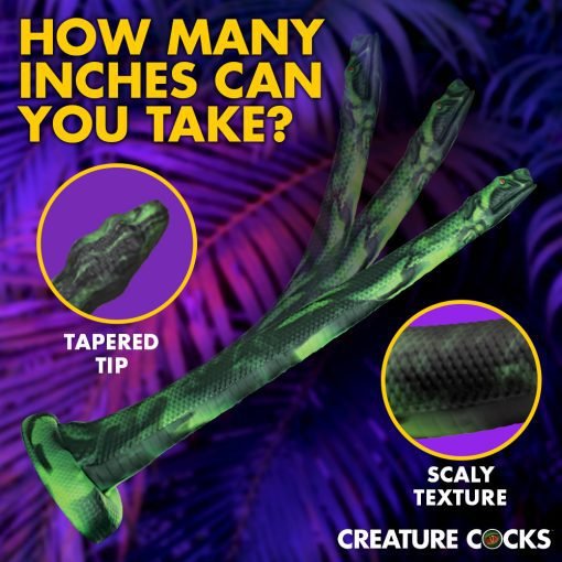 A stylized green object with a tapered tip and scaly texture, set against a vibrant purple background.