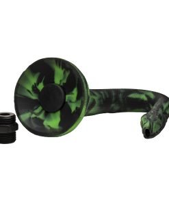 Green and black snake-shaped hose with a nozzle attachment
