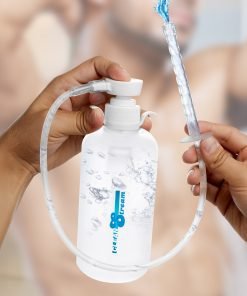 Hands holding a water bottle with a flexible nozzle for easy dispensing