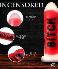 Vibrant red silicone toy with a tapered tip and ribbed texture