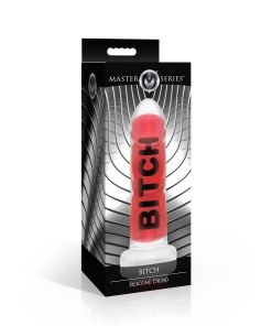 Colorful silicone dildo with bold lettering