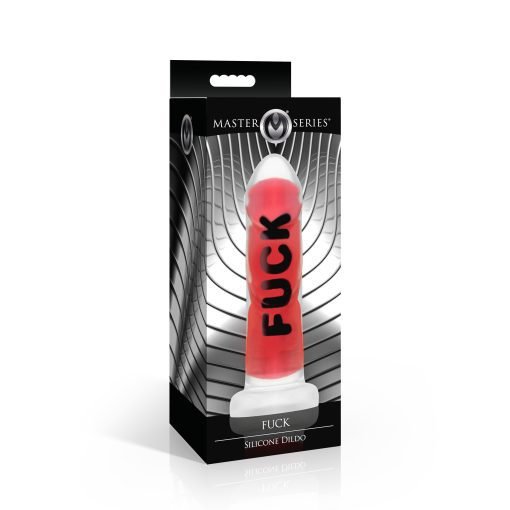 Silicone dildo product packaging with bold text