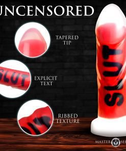 Colorful adult toy with tapered tip and ribbed texture