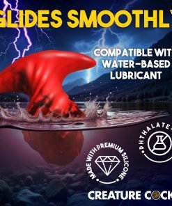 Vibrant red silicone product gliding smoothly through water