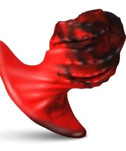 Abstract red sculpture with black accents