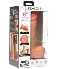 8-inch silicone dildo with realistic features in packaging