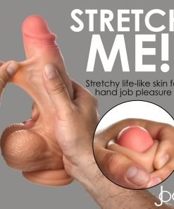 Realistic hand-held pleasure tool with stretchy skin