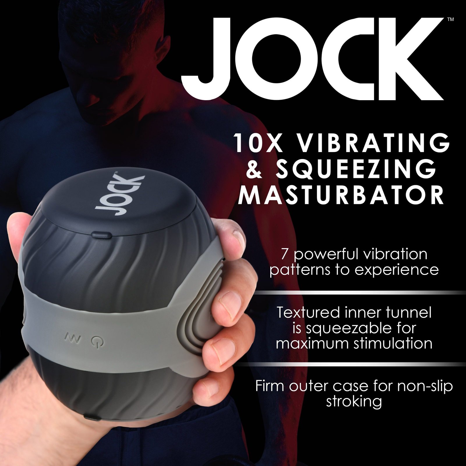 JOCK 10X vibrating and squeezing male masturbator with textured inner tunnel