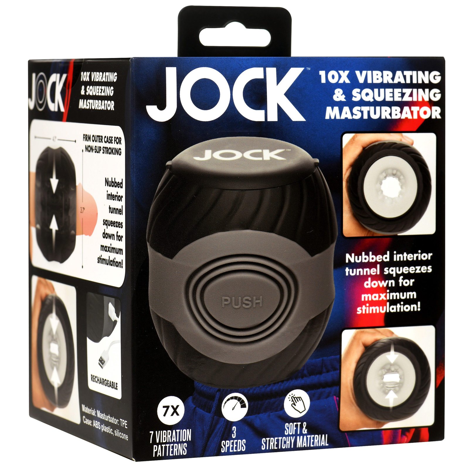 JOCK 10X vibrating and squeezing male masturbator packaging