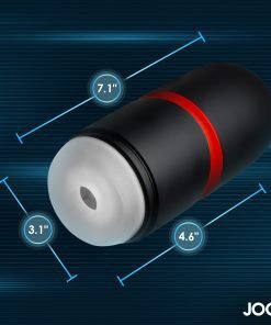 A sleek black and red product with various dimensions displayed