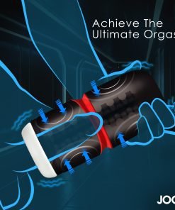 Illustration of a hand holding a male masturbation device with dynamic motion lines