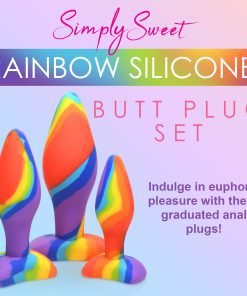 Colorful silicone butt plug set in a rainbow design