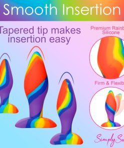 Colorful silicone toys with tapered tips for easy insertion