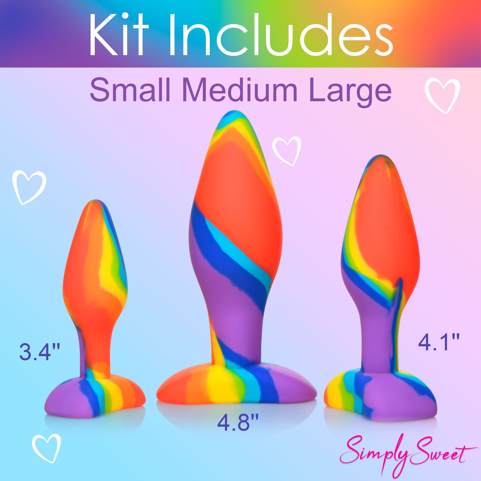 Colorful silicone toy kit including small, medium, and large sizes
