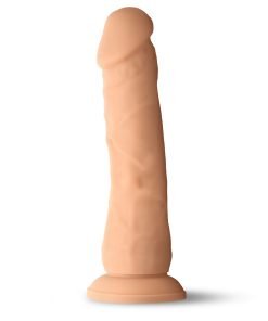 Realistic silicone dildo on a white background
