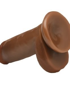 Realistic brown silicone adult toy on a white background