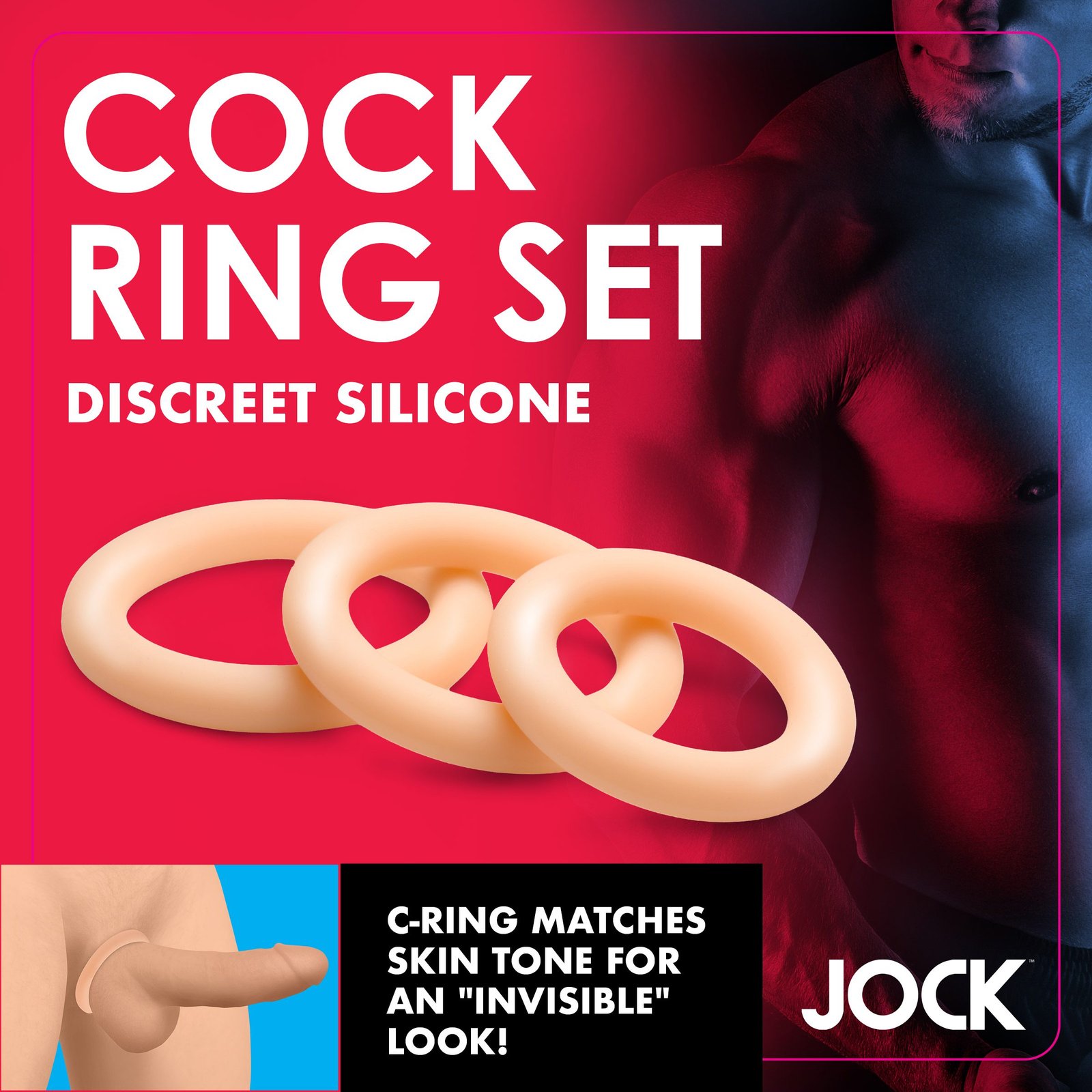 Silicone cock ring set featuring three discreet rings