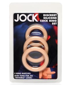 Discreet silicone cock ring set featuring three rings in a skin tone color