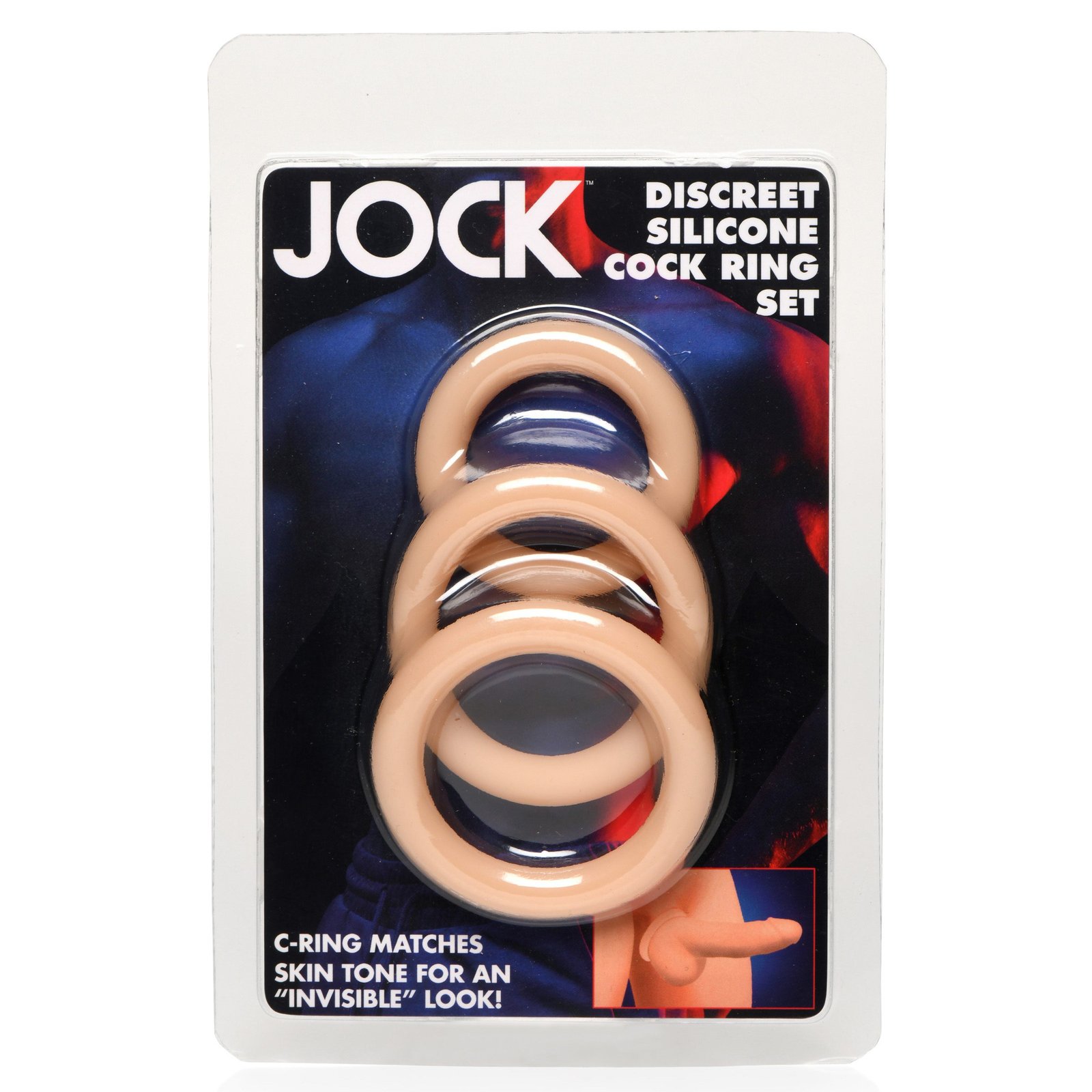Discreet silicone cock ring set featuring three rings in a skin tone color
