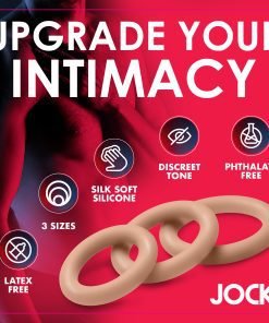 Promotional image for JOCK intimacy products featuring silicone rings