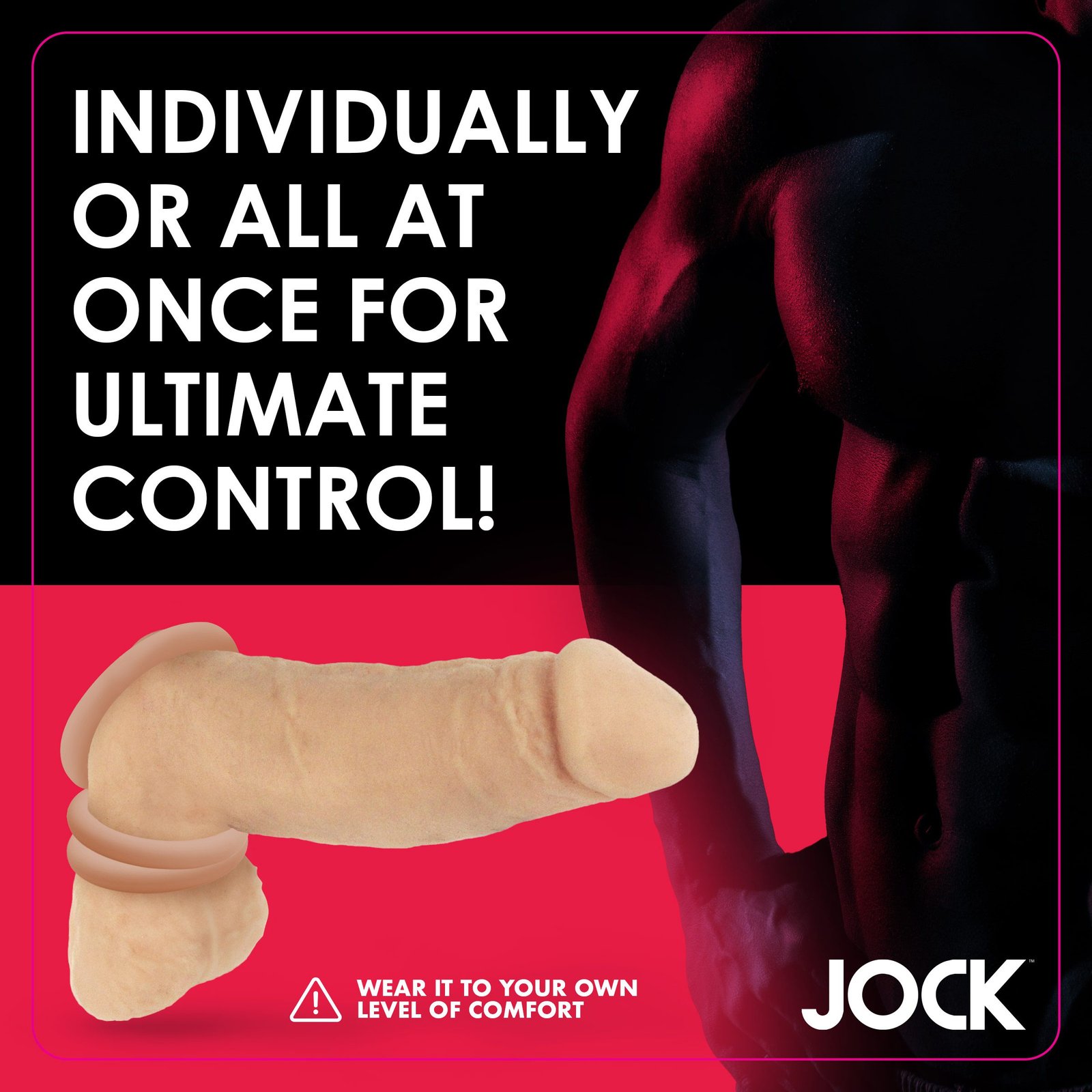 A muscular male torso with a unique wearable device for comfort and control.