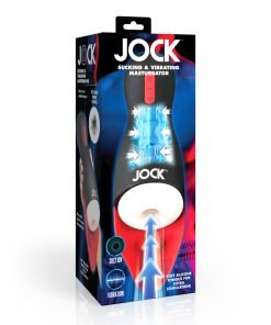 JOCK Sucking & Vibrating Masturbator packaging showcasing features