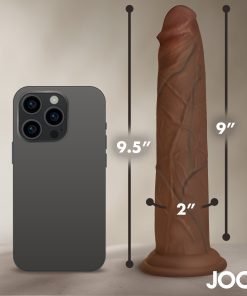 A smartphone next to a detailed adult toy for size comparison.