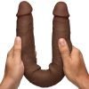 Dual-ended silicone dildo being held
