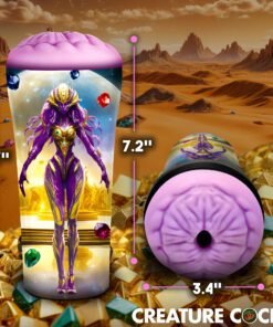 A vibrant and colorful adult toy with a fantasy theme featuring a purple character design.