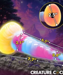 Colorful fantasy-themed silicone toy with dimensions