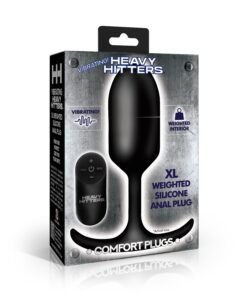 Black silicone anal plug with vibrating feature in packaging