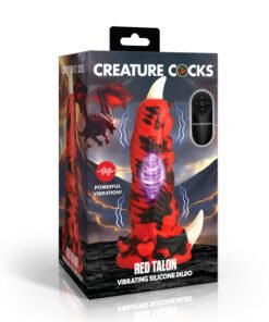 Red Talon vibrating silicone dildo packaging featuring a dragon design