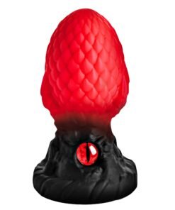 Red dragon-themed novelty item with a textured surface and a black base featuring a red eye.