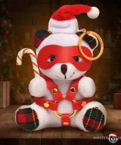 Festively dressed teddy bear with a candy cane