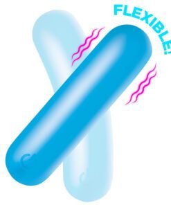Two flexible blue and light blue objects overlapping with a dynamic design.