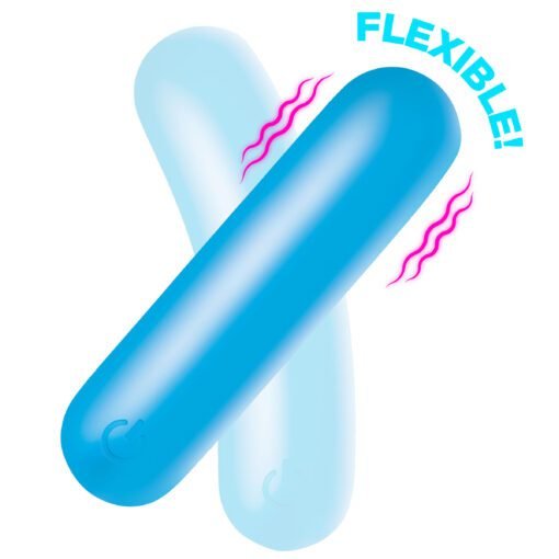 Two flexible blue and light blue objects overlapping with a dynamic design.