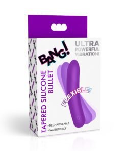 Tapered silicone bullet vibrator packaging in purple colors