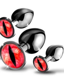 Unique black anal plugs with red cat-eye design