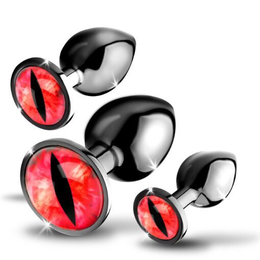 Unique black anal plugs with red cat-eye design