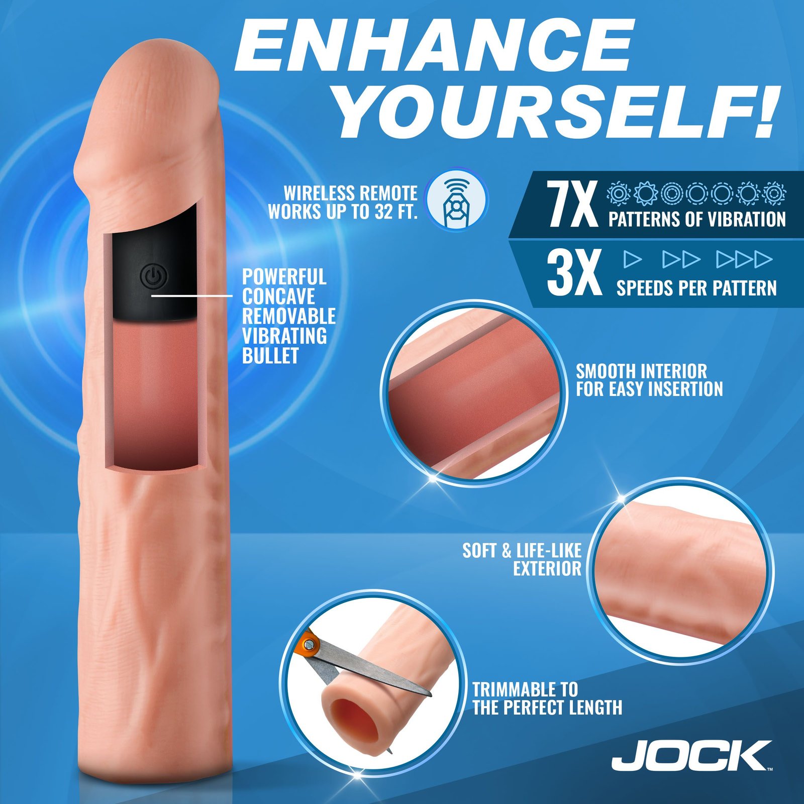 Enhancers Vibrating Penis Extension w/ Remote – Medium Close-up