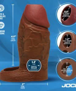 Premium silicone male enhancement product with detailed measurements.